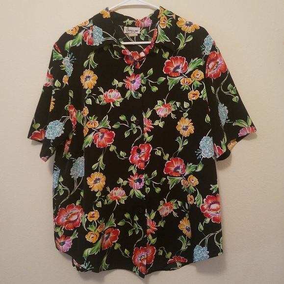 Justin B. Jones Tops Vintage Womens Black Floral Button Down Poshmark